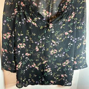 Peasant Black Floral Women’s Top by Roly Poly Sz L